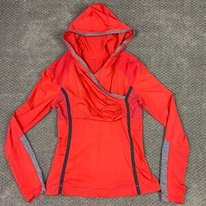 Lululemon Run For Your Life Top Women's Size 8 Red Hoodie Hooded Ponytail Hole